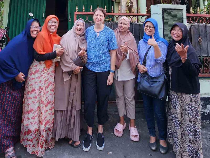 Rachel Rinaldo working alongside women in Indonesia. 